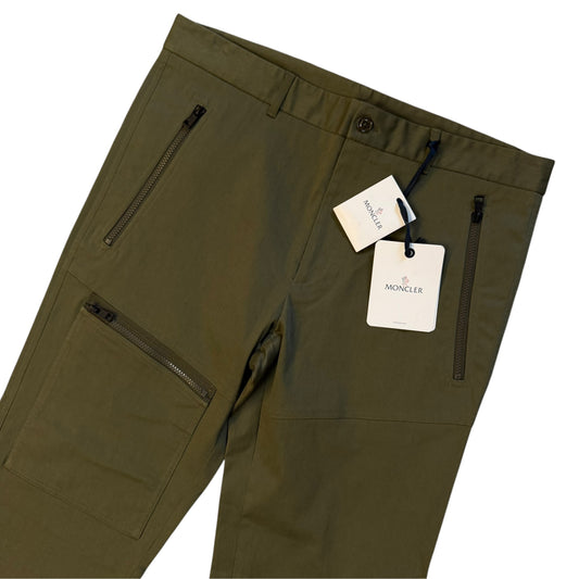 Moncler Zip Pocket Cotton Trousers Olive Green - Size 52