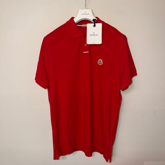 Moncler Mens Polo Shirt Red Tricolour Placket - Sizes XL & XXL