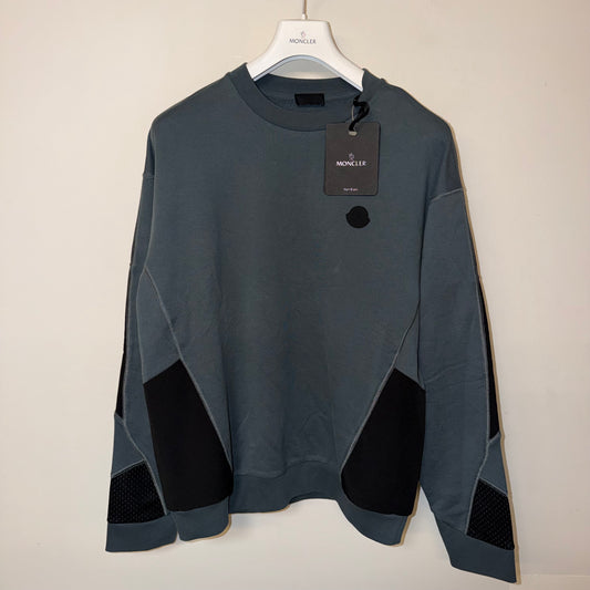 Moncler Matt Black Panelled Sweatshirt Slate Green - Size L