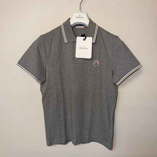 Moncler Mens Polo Shirt Grey Tipped - Size S