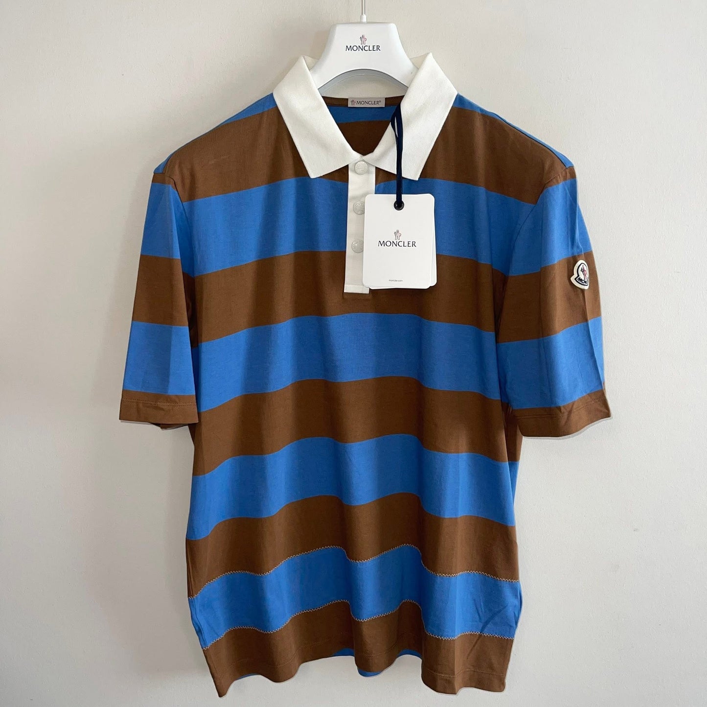 Moncler Short Sleeve Striped Polo - Size L