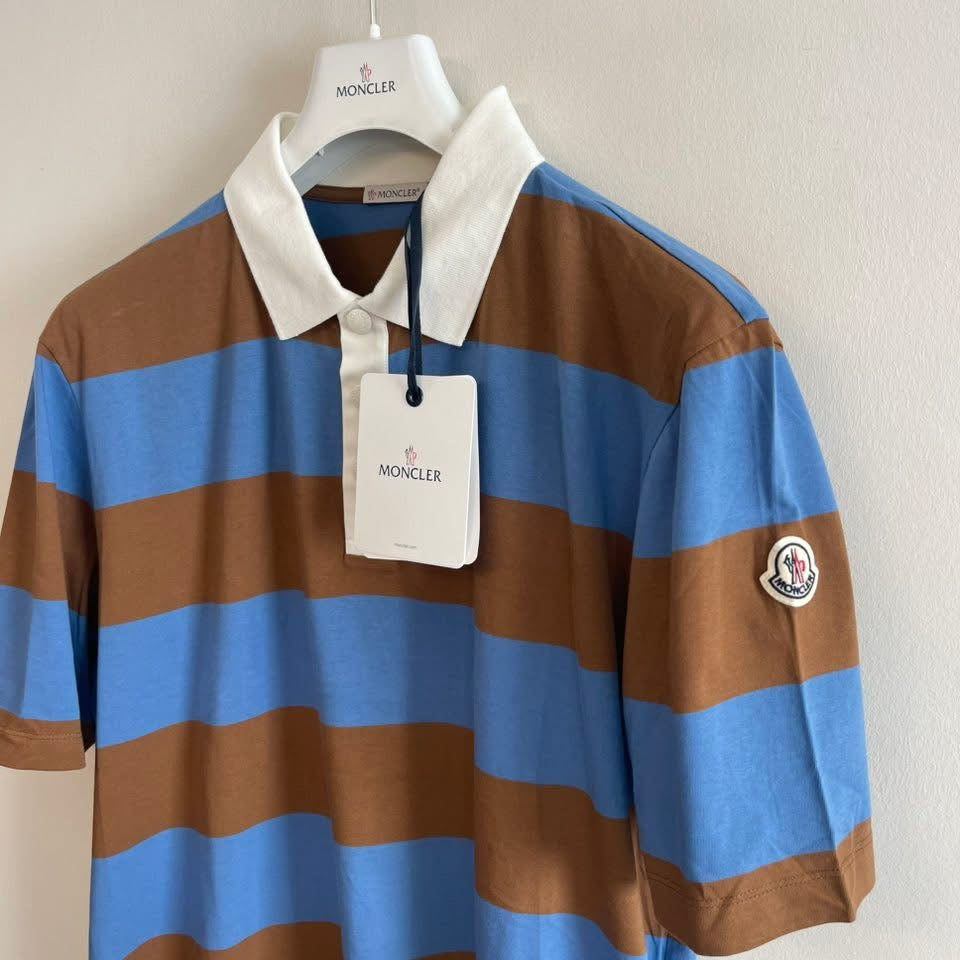 Moncler Short Sleeve Striped Polo - Size L