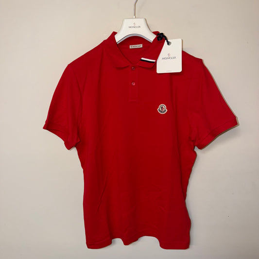 Moncler Mens Polo Shirt Red Tricolour Collar - Sizes L & XL