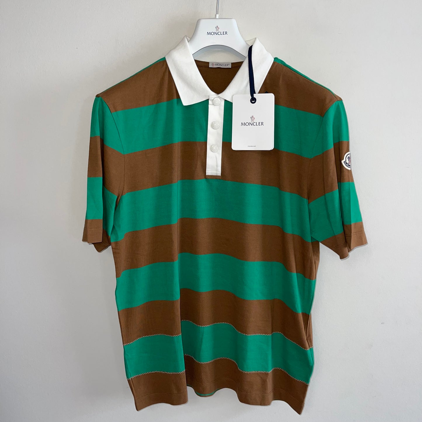 Moncler Short Sleeve Striped Polo - Size M