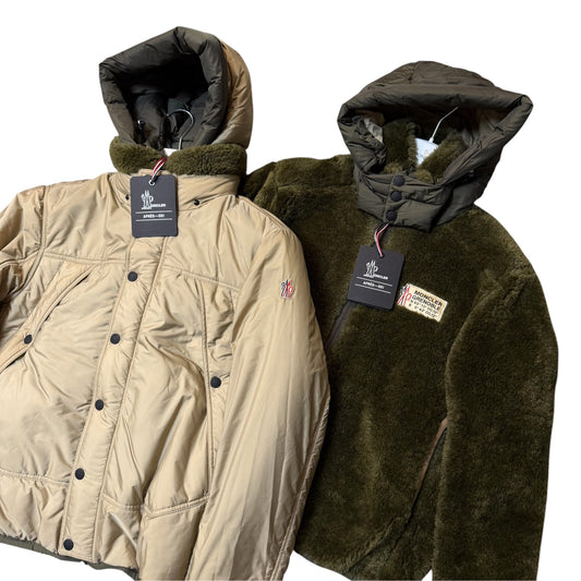 Moncler Grenoble Wengi Reversible Teddy Short Down Jacket Khaki/Beige - Sizes 3 & 4