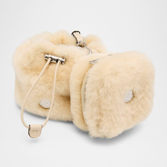Moncler Ladies Shearling Double Pouch Bag