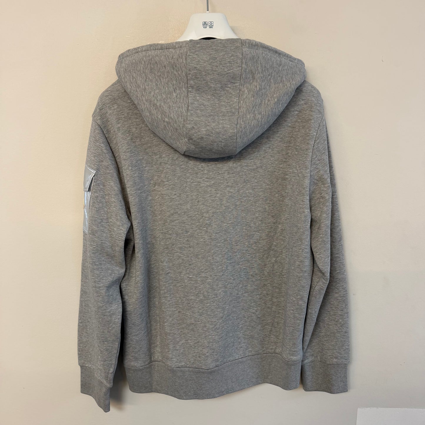 Moncler Zip Up Hoodie Grey Metallic Logo - Size XXL