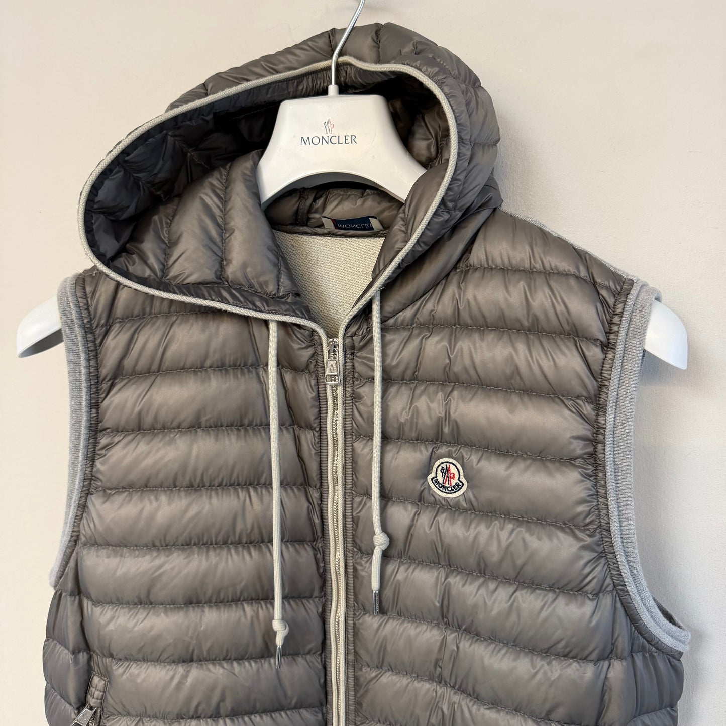 Moncler Hooded Down Gilet Grey - Size XL