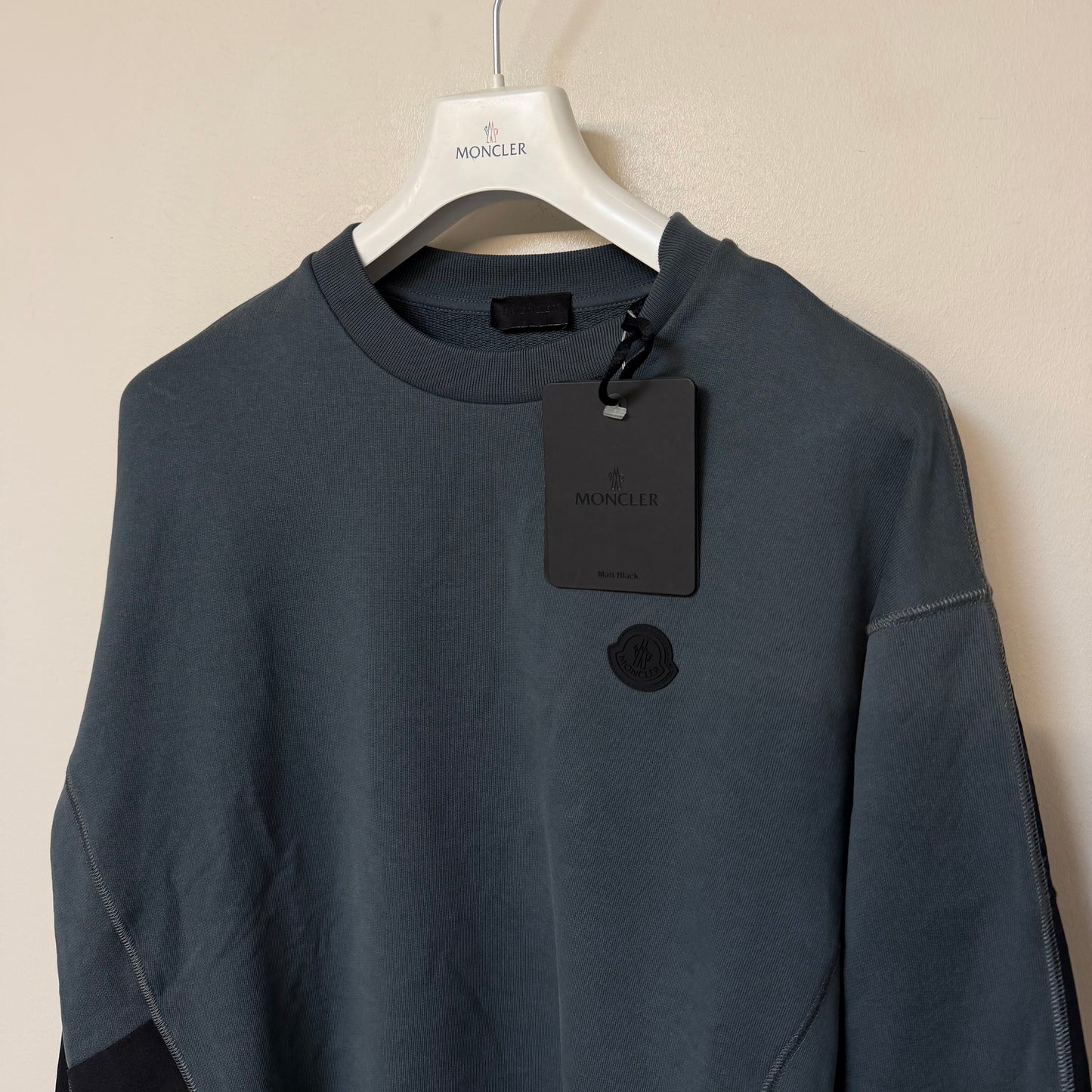 Moncler Matt Black Panelled Sweatshirt Slate Green - Size L