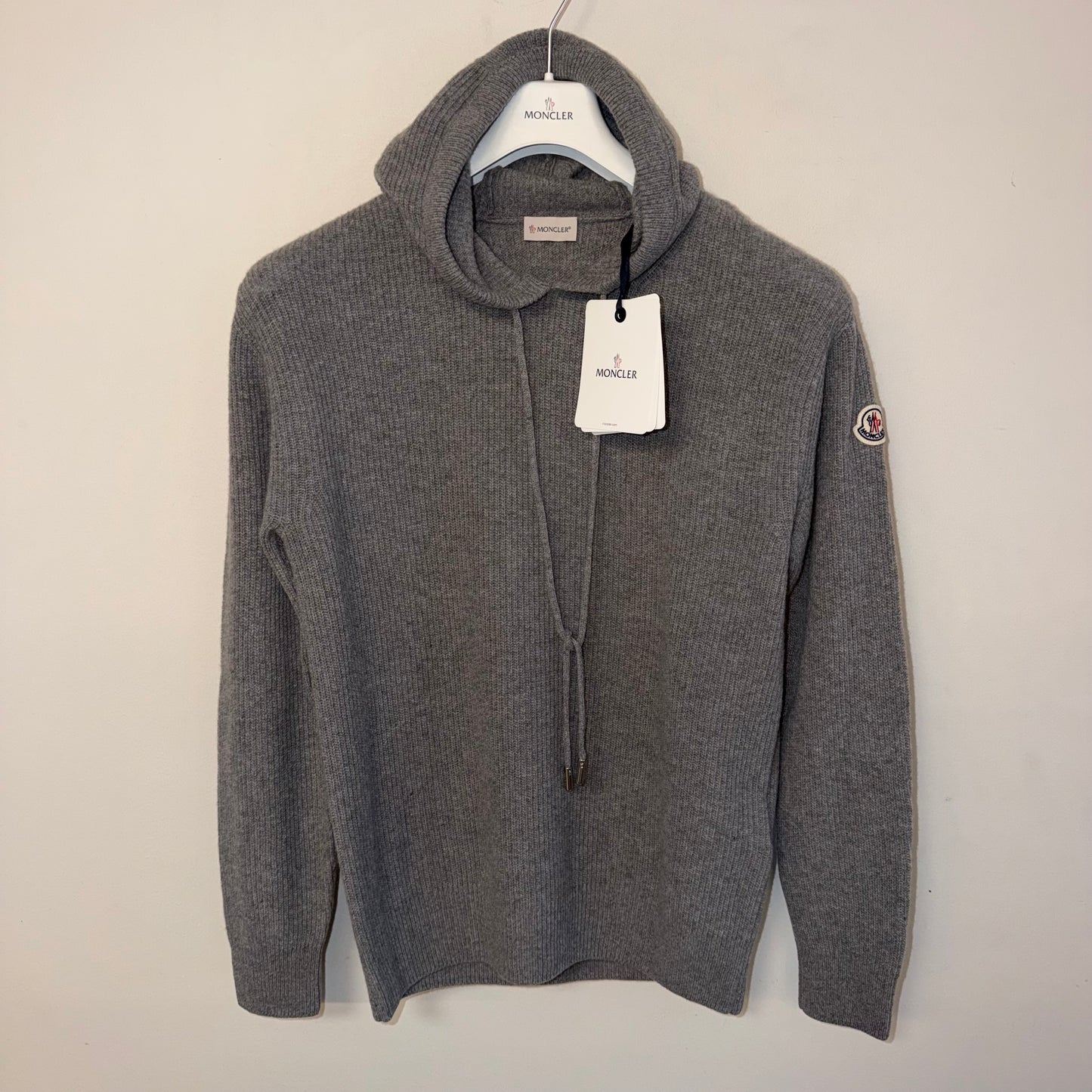 Moncler Ribbed Wool & Cashmere Knit Hoodie Grey - Size L