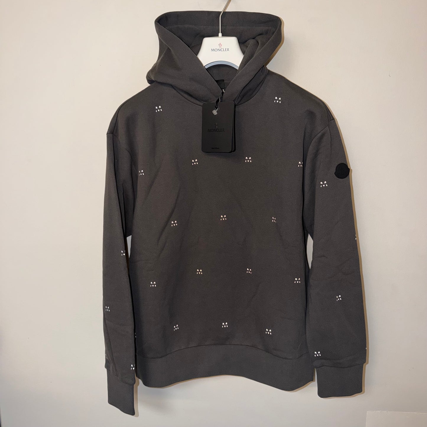 Moncler Matt Black Monogram Hoodie Grey - Size L