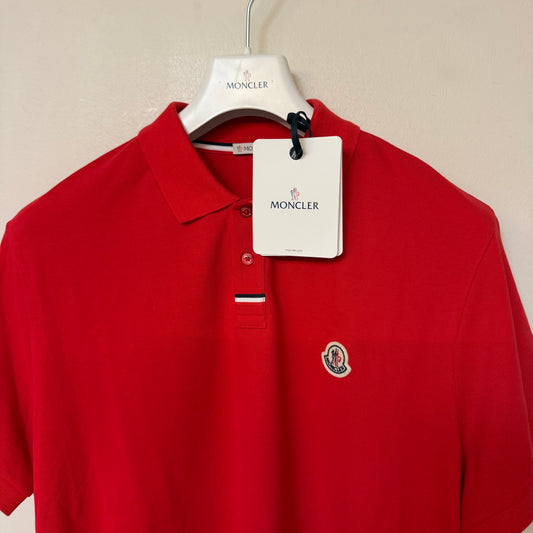 Moncler Mens Polo Shirt Red Tricolour Placket - Sizes XL & XXL