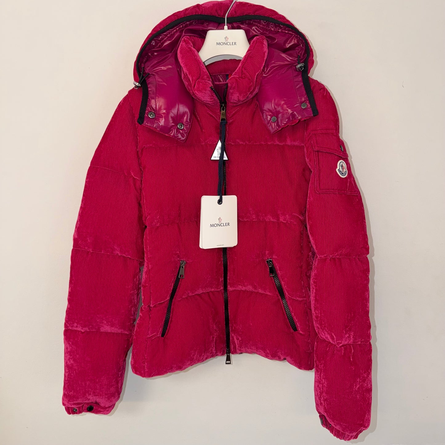 Moncler Ladies Fourmi Velvet Down Jacket Pink - Size 2