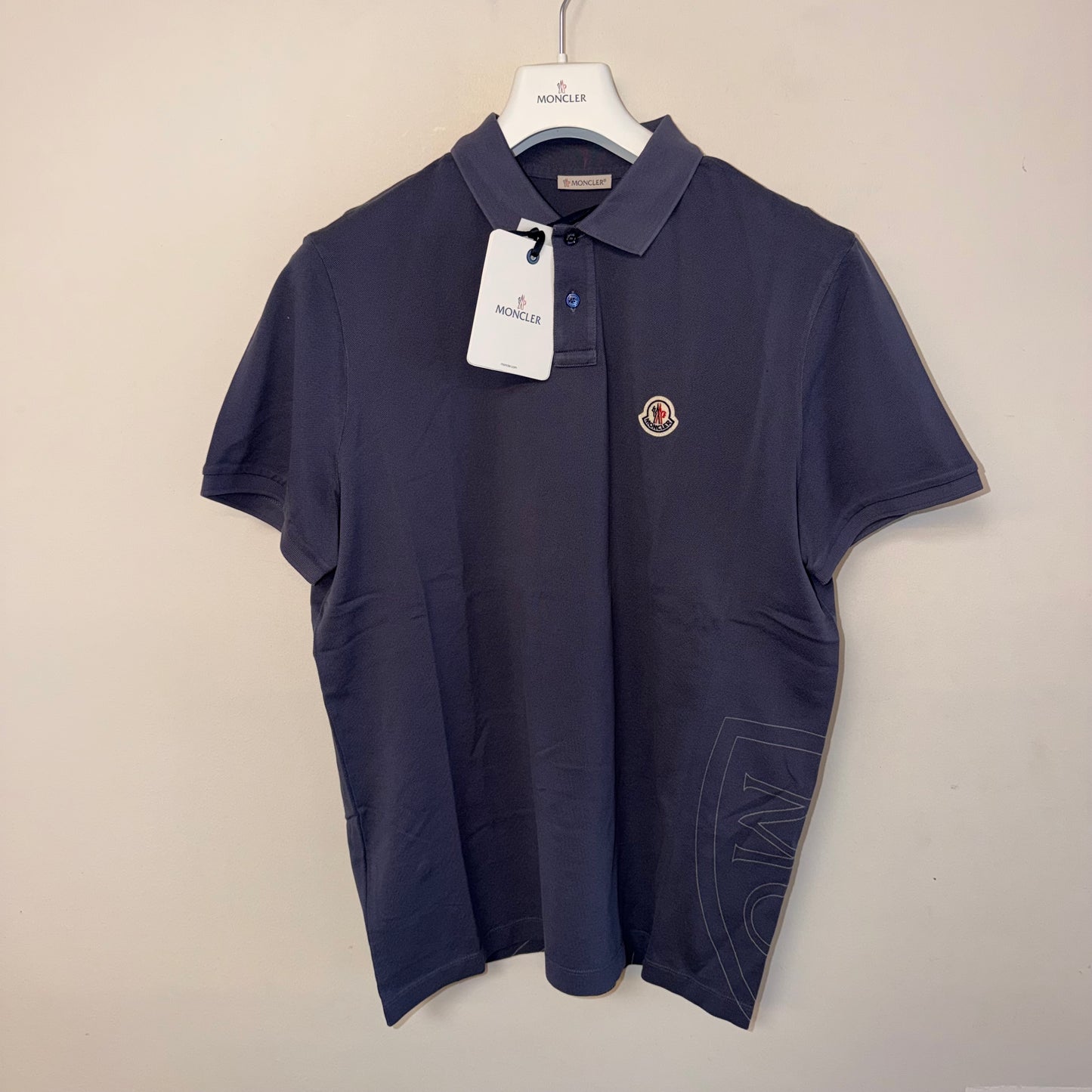 Moncler Mens Polo Shirt Navy Outline Logo - Size L