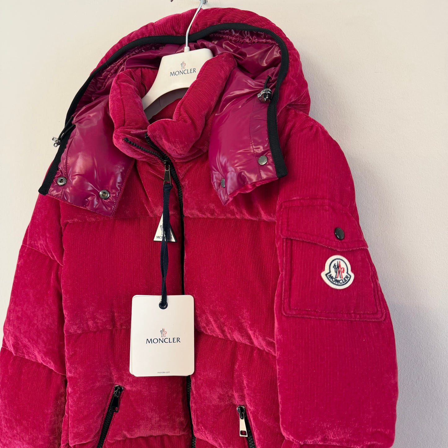 Moncler Ladies Fourmi Velvet Down Jacket Pink - Size 2