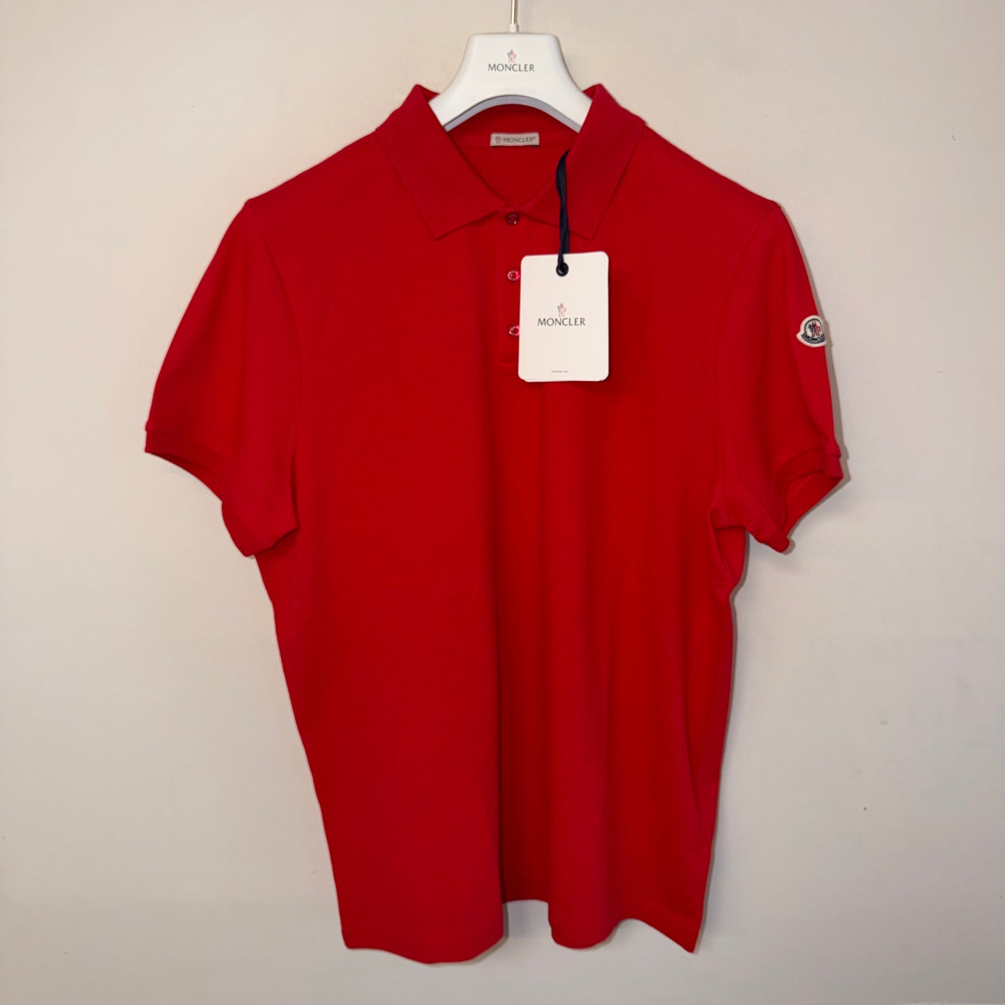 Moncler Mens Polo Shirt Red Logo Collar - Size XXL
