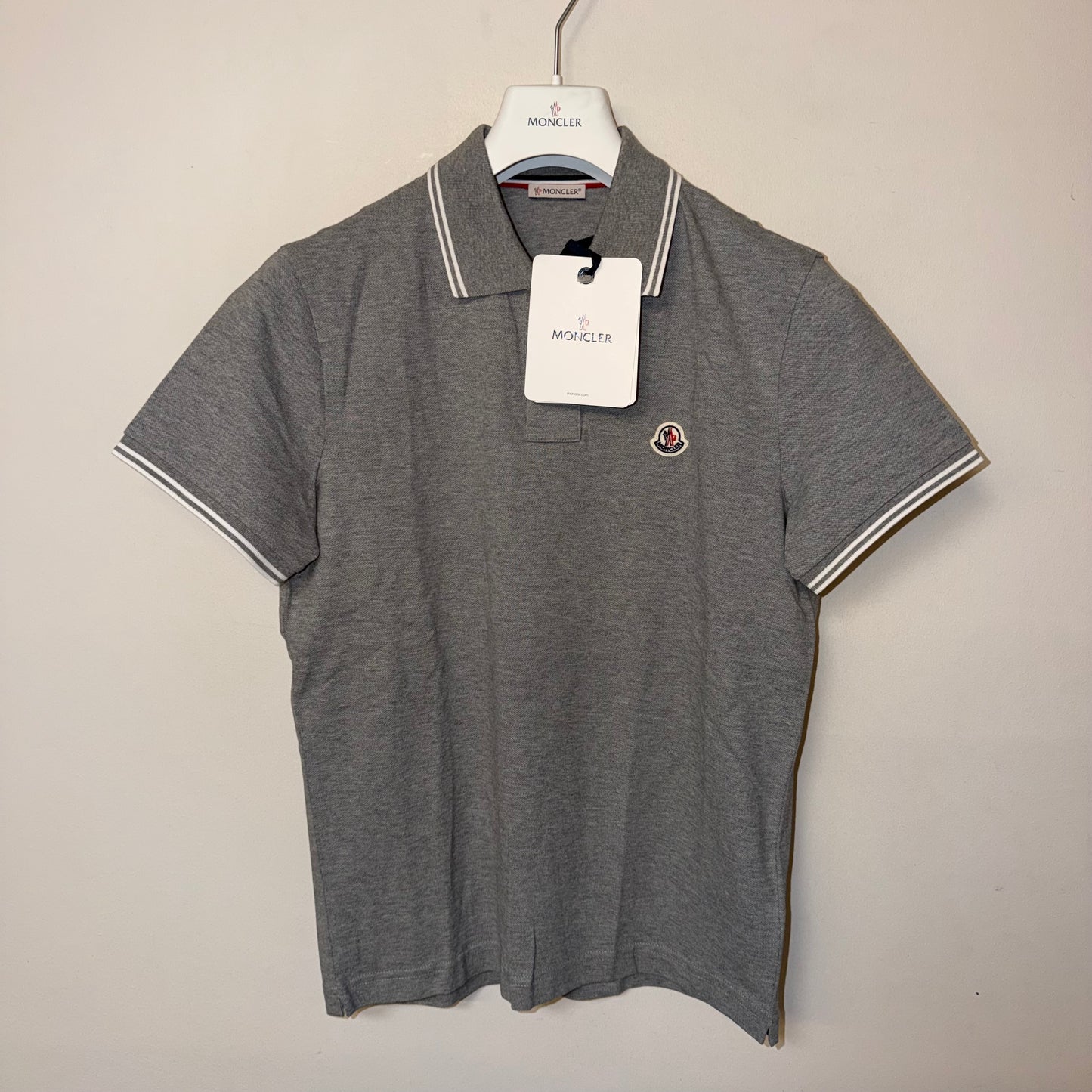Moncler Mens Polo Shirt Grey Tipped - Size S