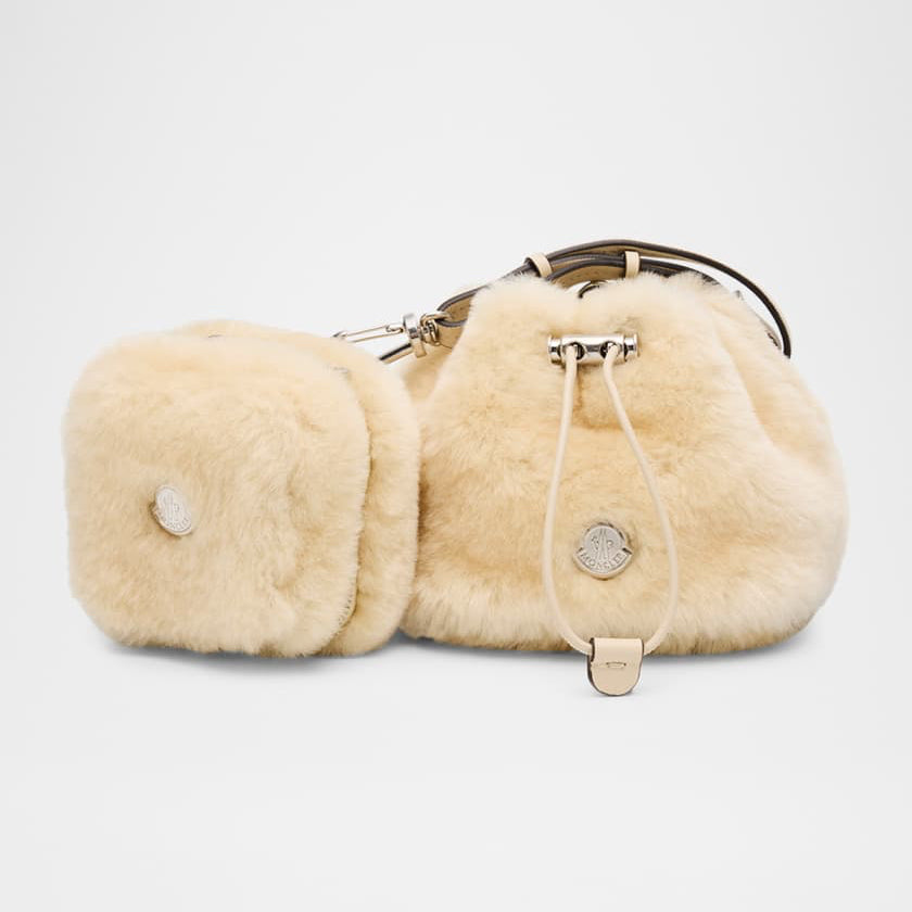 Moncler Ladies Shearling Double Pouch Bag