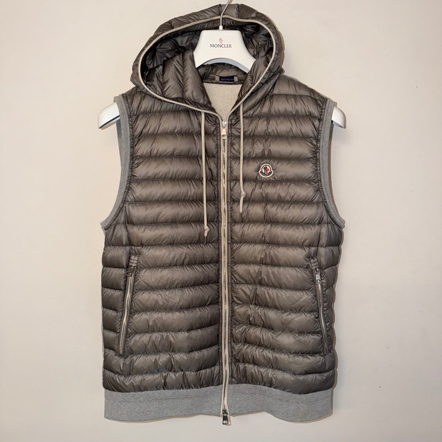 Moncler Hooded Down Gilet Grey - Size XL
