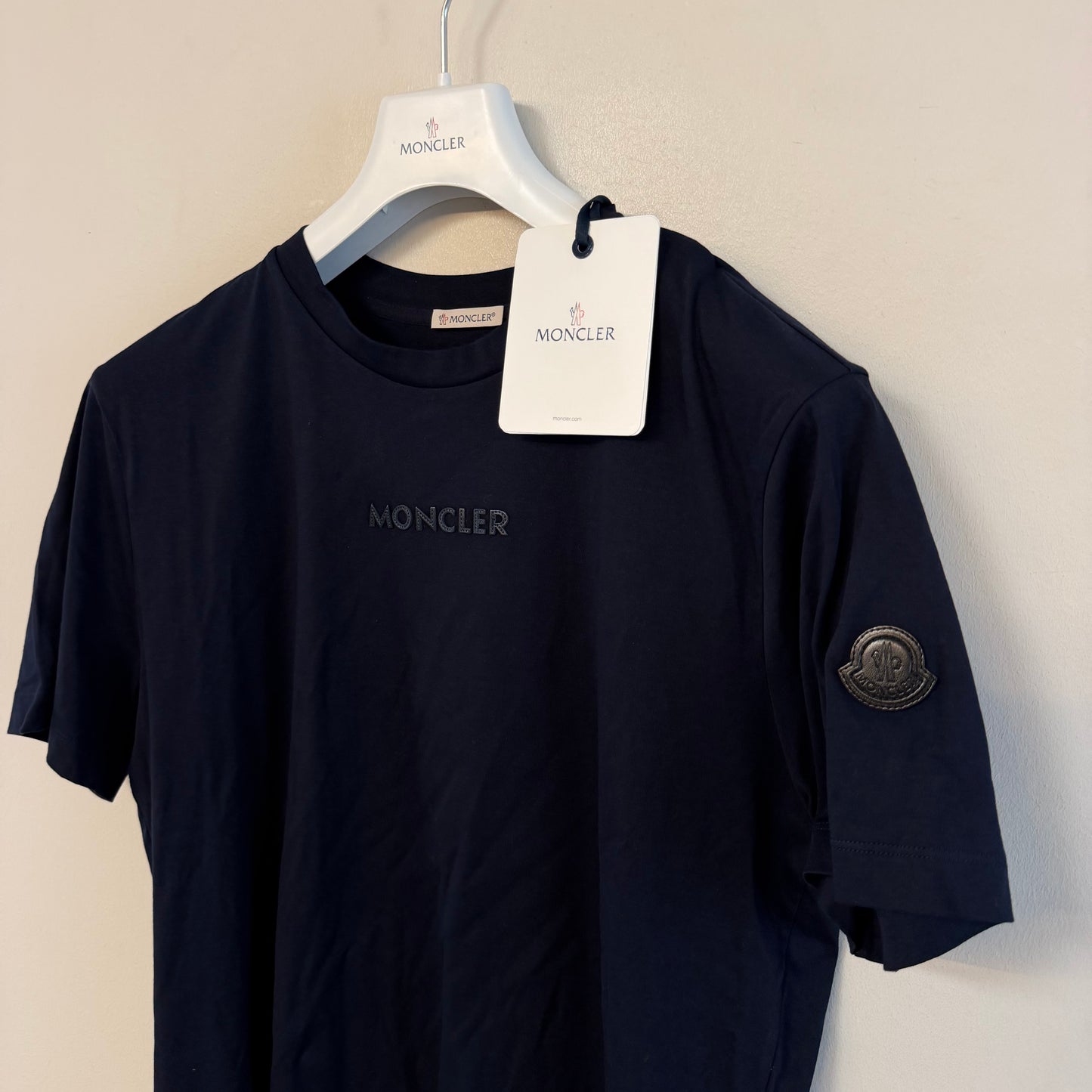 Moncler Mens Leather Logo Tshirt - Size L