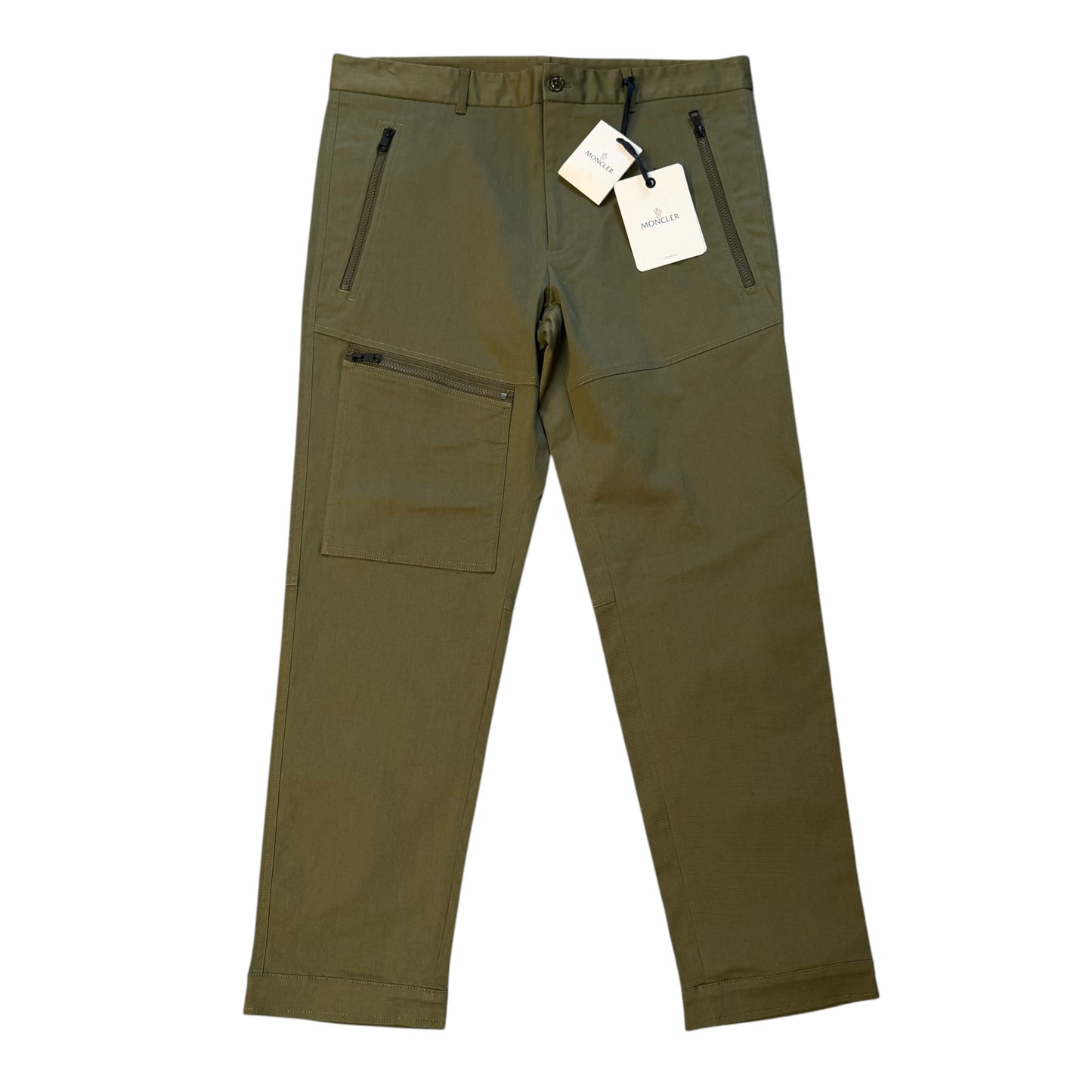 Moncler Zip Pocket Cotton Trousers Olive Green - Size 52