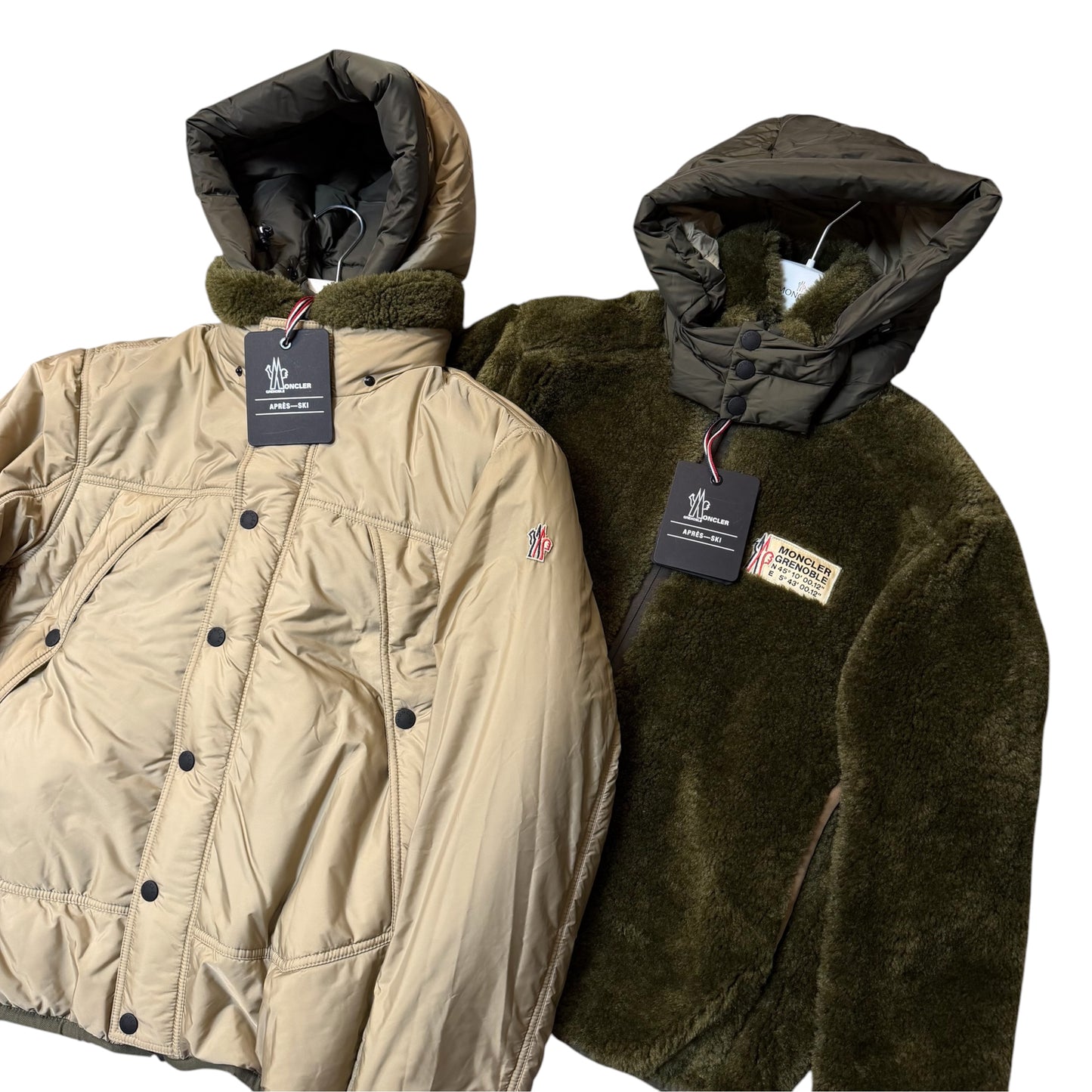 Moncler Grenoble Wengi Reversible Teddy Short Down Jacket Khaki/Beige - Sizes 3 & 4