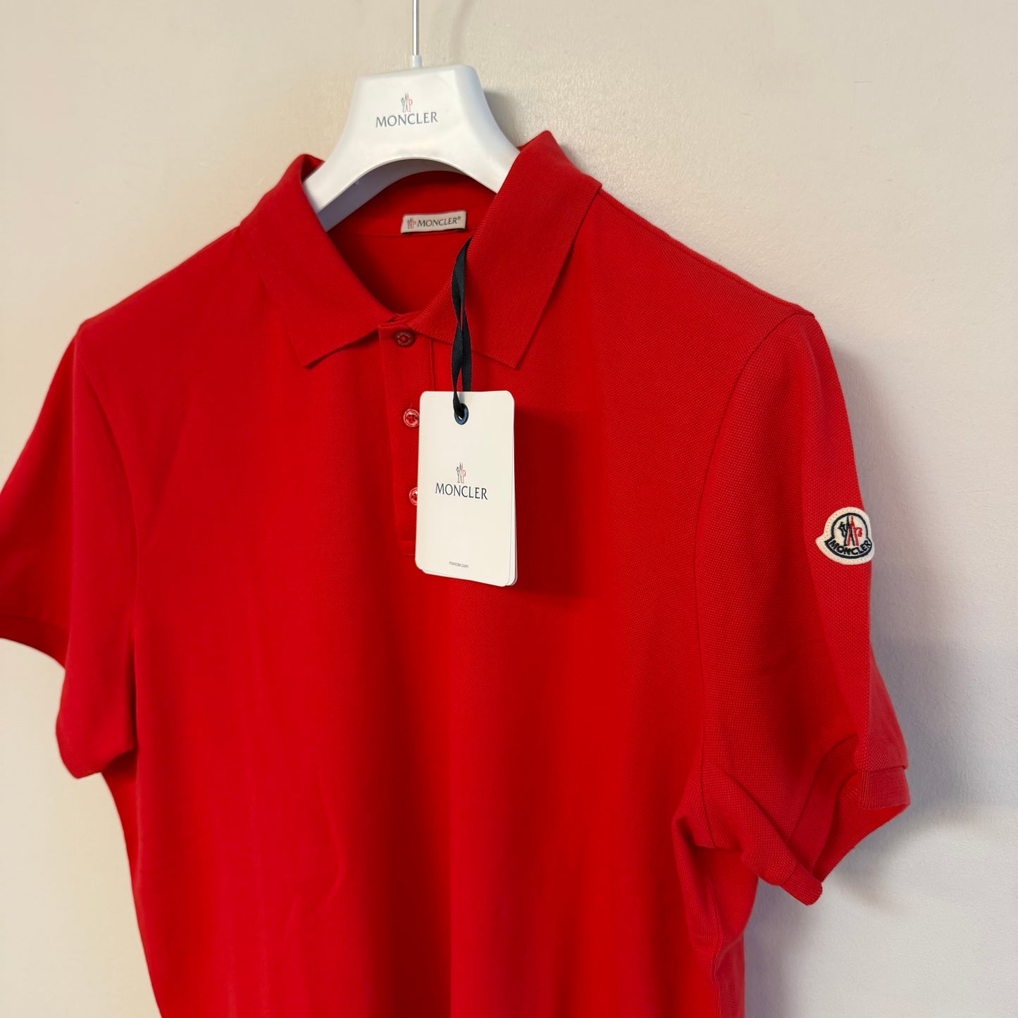 Moncler Mens Polo Shirt Red Logo Collar - Size XXL