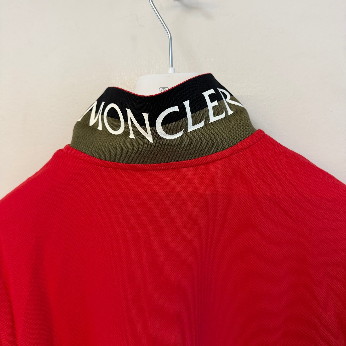 Moncler Mens Polo Shirt Red Logo Collar - Size XXL