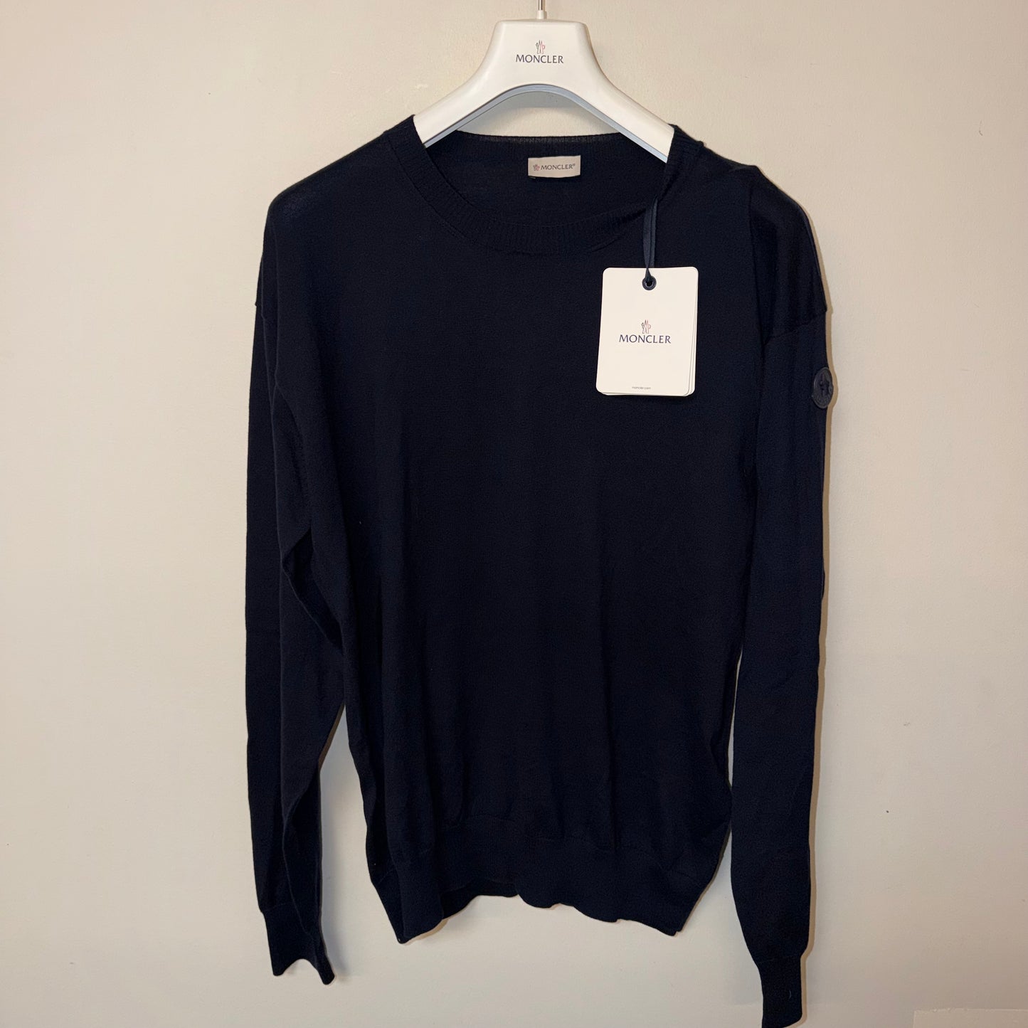 Moncler Cotton/ Cashmere Crewneck Sweater Navy - Size XL