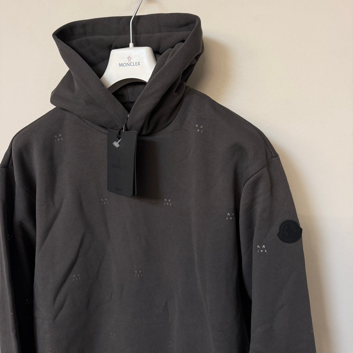 Moncler Matt Black Monogram Hoodie Grey - Size L